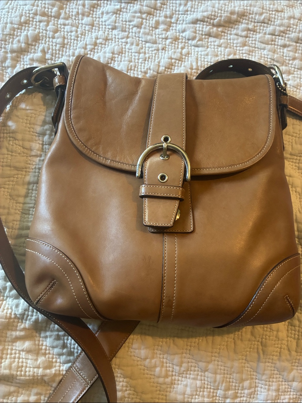 Coach Tan Leather Buckle Crossbody Bag